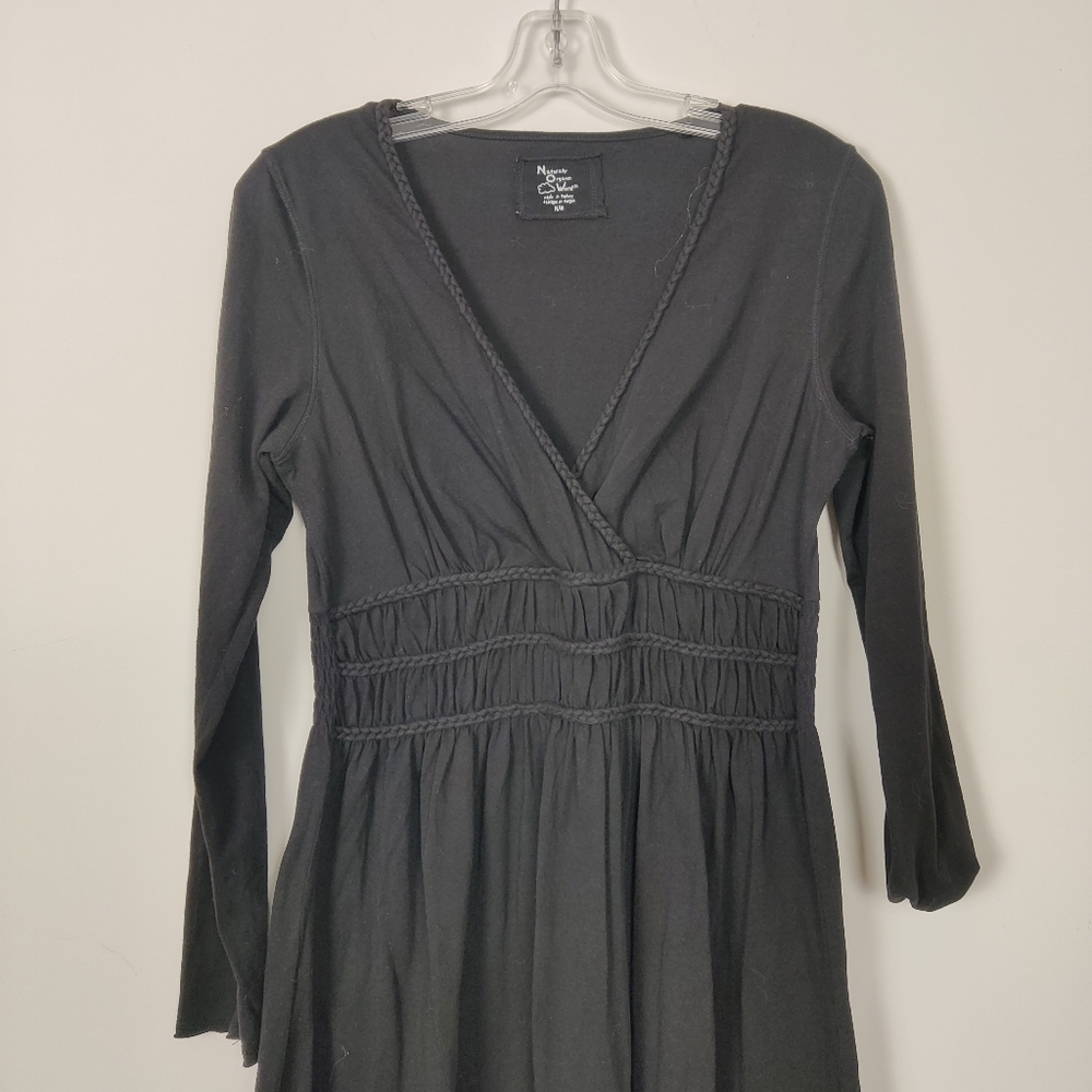 Naturally Organic World Women's Babydoll Black Faux Wrap Dress Sz Med Hippie Y2K